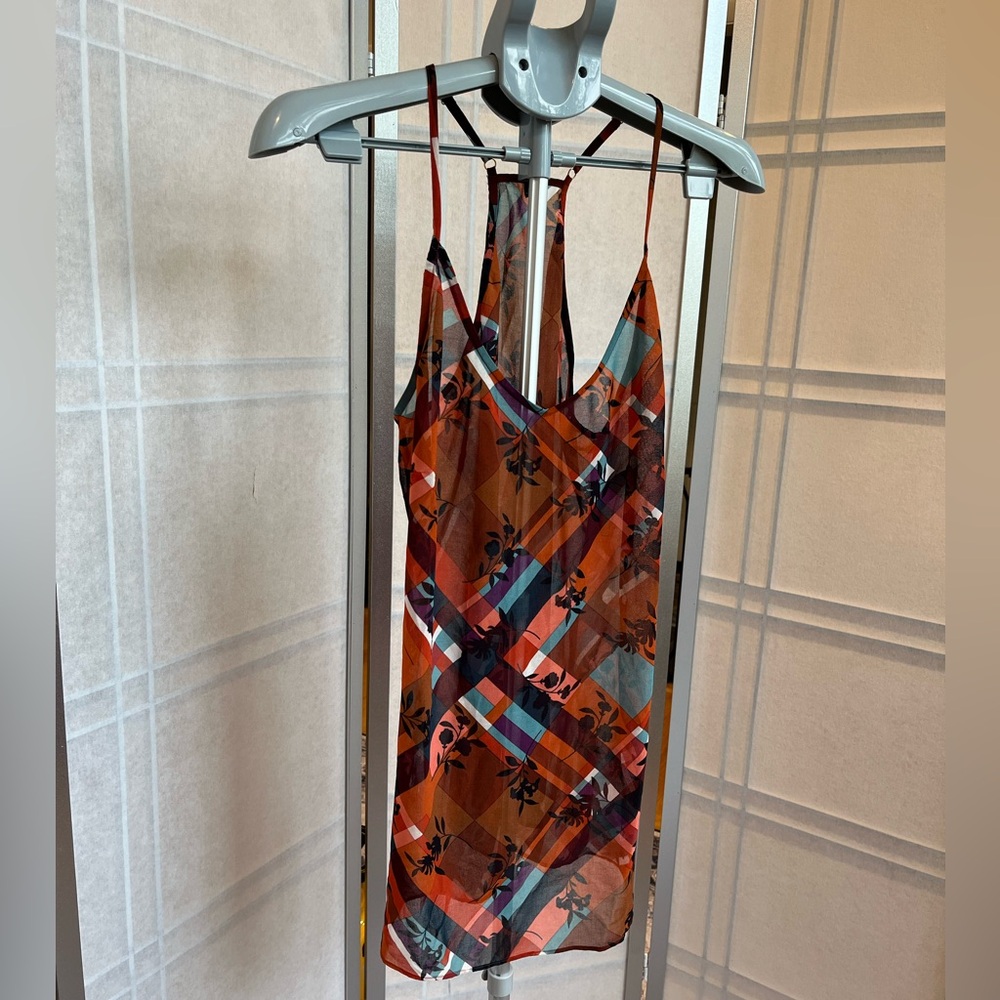 CAbi Lattice Zadie Floral Plaid Cami Size M Like New Lightweight Layering Top